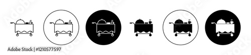 Breakfast room service icons set in black filled and stroke line style