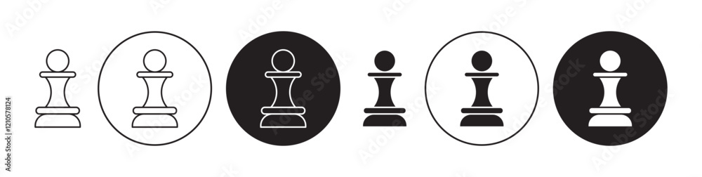 Chess pawn icons set in black filled and stroke line style Chess pawn icons set in black filled and stroke line style