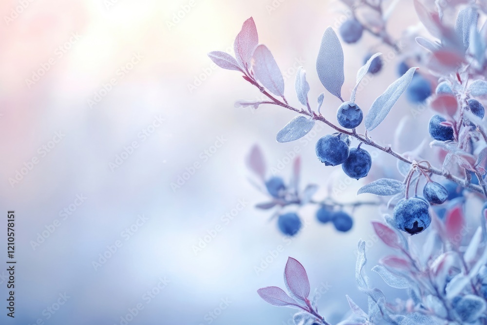 Closeup of a Blueberry Plant with Lush Green Leaves and Ripe Berries, Featuring Ample Copy Space for Text