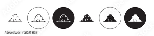 cave icons set in black filled and stroke line style