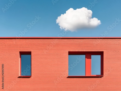 Minimalist Red Brick Facade with Cloud Architectural for Modern Urban Planning and Commercial Real Estate Branding photo