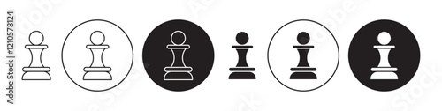 Chess pawn icons set in black filled and stroke line style