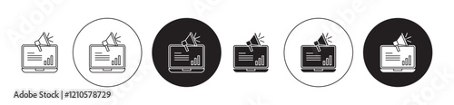 Digital marketing icons set in black filled and stroke line style