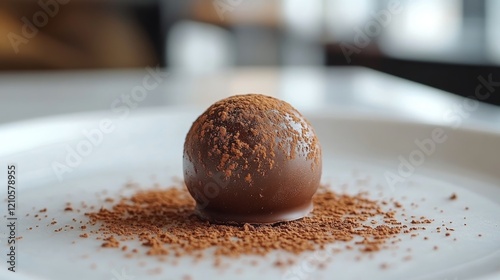 Perfectly crafted chocolate truffle on a white napkin in an elegant setting