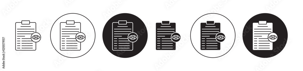 Eye test document icons set in black filled and stroke line style Eye test document icons set in black filled and stroke line style