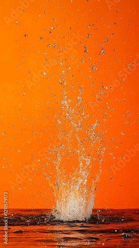 Water splashing dynamically against an orange background capturing vibrant en...