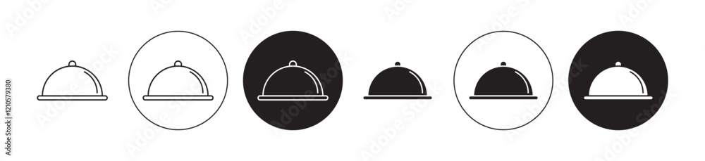 Food platter serving icons set in black filled and stroke line style Food platter serving icons set in black filled and stroke line style