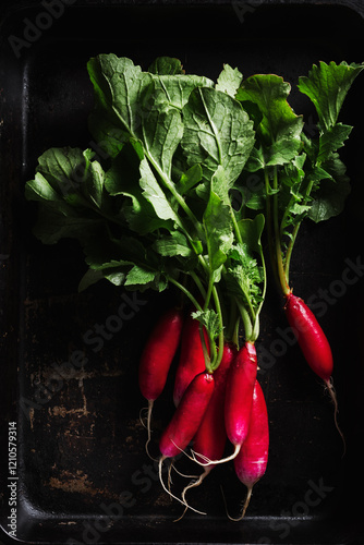 Fresh radish on dark background. photo