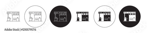 Gas station icons set in black filled and stroke line style