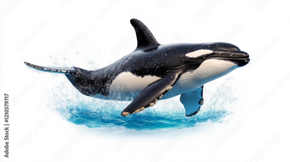 Fototapeta premium Whale Jumping in the Ocean on White Background. Generative AI