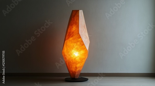 Modern interior design with a unique spiral lamp and minimalist decor in a br...