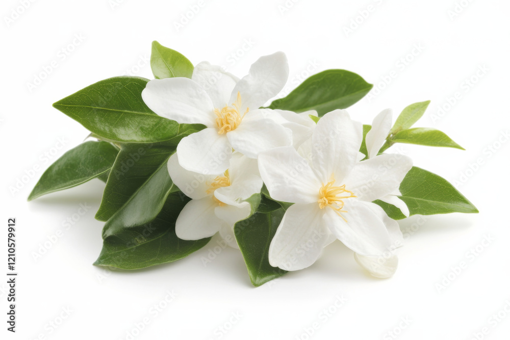 Fototapeta premium White flowers and green leaves arranged beautifully for decoration or floral design ideas