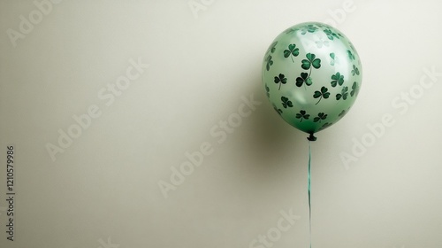 Green balloon with white clovers on a textured blue background for festive ce...