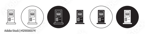 Kiosk icons set in black filled and stroke line style