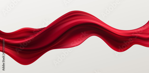 Red Silk Fabric Ribbon Wave Pleat Flying Isolated on White Background