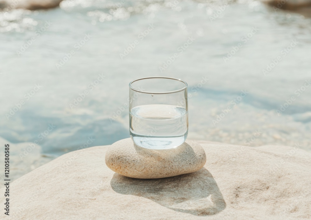 Minimalist Water Aesthetic Glass of Pure Water on River Stone in Natural Sunlight - Eco-Friendly Content for Environmental Campaigns and Sustainable Living Initiatives Minimalist Water Aesthetic Glass of Pure Water on River Stone in Natural Sunlight - Eco-Friendly Content for Environmental Campaigns and Sustainable Living Initiatives