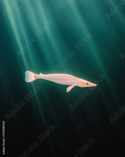 Peaceful Aquatic Scene Paddlefish Gliding Under Sunlit Waves - Captivating Biodiversity Content and Educational Wildlife Conservation Visuals photo