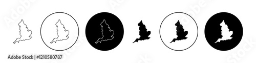 Map of England icons set in black filled and stroke line style