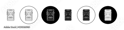 Mobile food ordering icons set in black filled and stroke line style