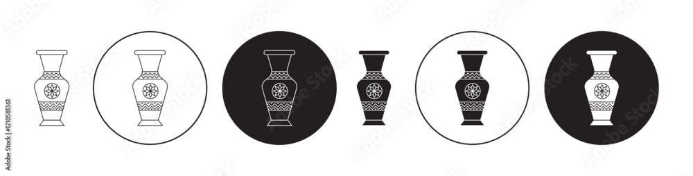 Ornamental vase icons set in black filled and stroke line style Ornamental vase icons set in black filled and stroke line style
