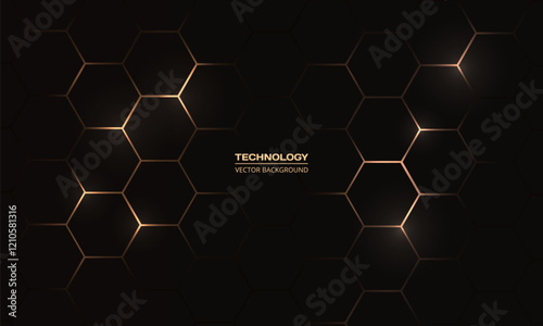 Hexagon technology black and gold colored honeycomb abstract background. Vector illustration