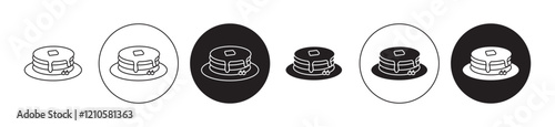 pancakes icons set in black filled and stroke line style