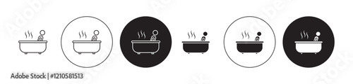 Person Bathing icons set in black filled and stroke line style