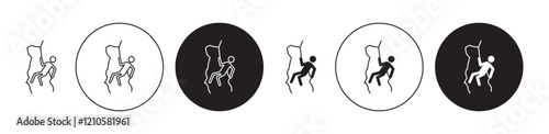 Rappelling icons set in black filled and stroke line style