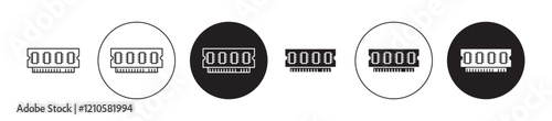 Ram memory icons set in black filled and stroke line style