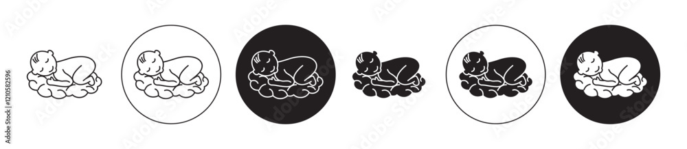 Sleeping baby icons set in black filled and stroke line style Sleeping baby icons set in black filled and stroke line style