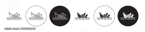 Sinking icons set in black filled and stroke line style