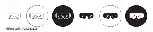 Ski goggles icons set in black filled and stroke line style