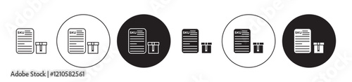 SKU description icons set in black filled and stroke line style
