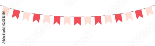 Valentine's day festive garland of pink colour pennants on white background. Wedding and valentine day concept.