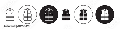 Vest jacket icons set in black filled and stroke line style