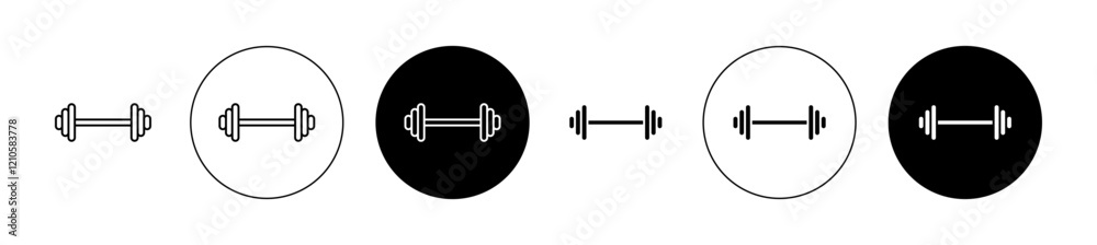 Weight barbell icons set in black filled and stroke line style Weight barbell icons set in black filled and stroke line style