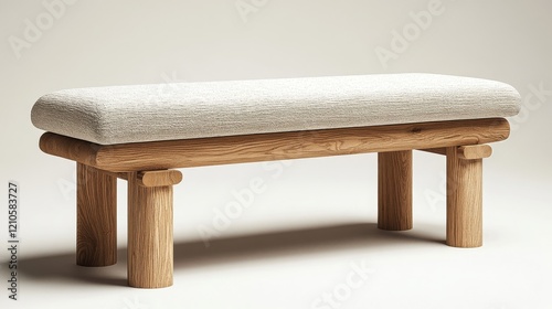 Elegant wooden bench with tufted fabric top in neutral color perfect for mode...