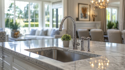 Colorful fruits in a kitchen sink area with modern design and elegant counter...