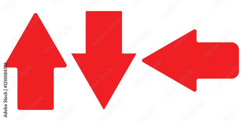 Red arrow icon. Straight long left vector arrow icon. Red arrow icon. Straight long left vector arrow icon.