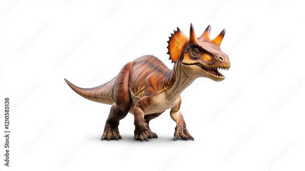 Fototapeta premium Horned Dinosaur: Parasaurolophus in White Background. Generative AI
