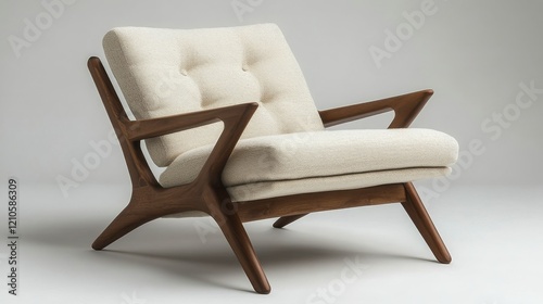 Stylish armchair with wooden frame in light fabric suitable for modern living...