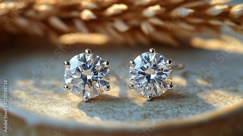 Elegant gold stud earrings featuring sparkling clear gemstones on plush display