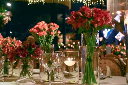 decoration party room buffet flowers candles decorated environment lights candles call elegant photo