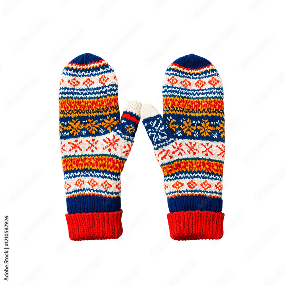 pair of Colorful Knitted Mittens isolated on transparent background pair of Colorful Knitted Mittens isolated on transparent background