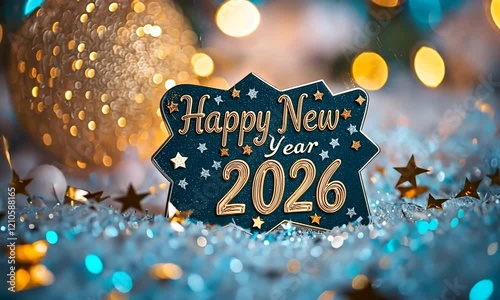 Wallpaper Mural Happy New Year 2026 sign on sparkly background. Torontodigital.ca