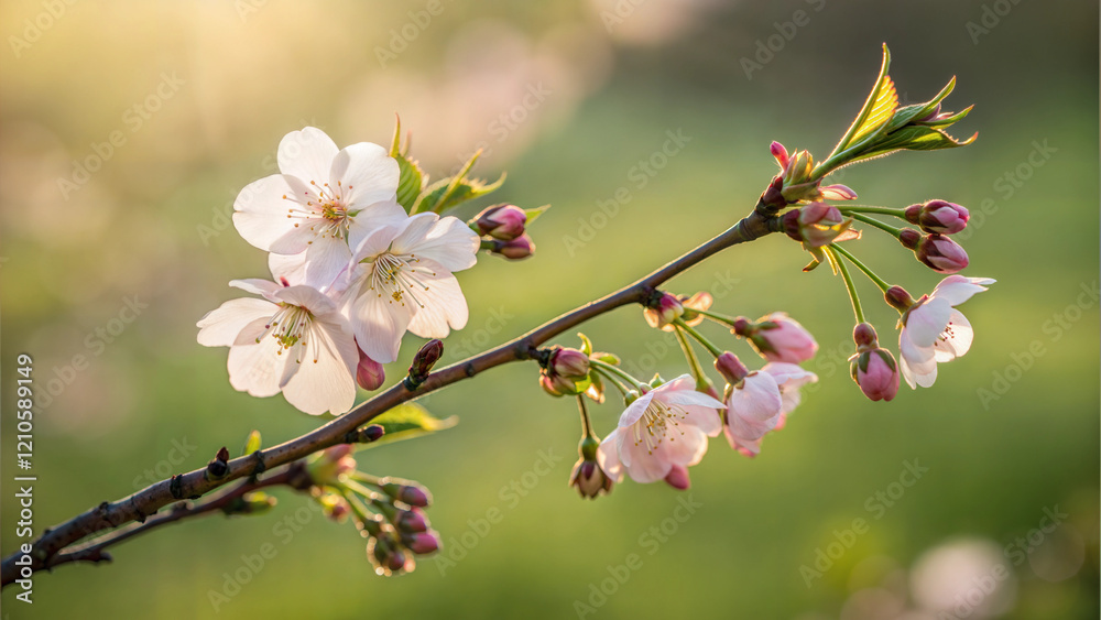Close-up of delicate cherry blossoms on a branch during spring bloom Close-up of delicate cherry blossoms on a branch during spring bloom