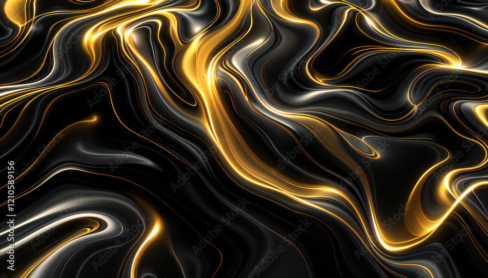 Golden Flow: A mesmerizing abstract piece, resembling liquid gold and silver swirling in harmonious waves across a dark canvas, suggesting energy and luxury. Golden Flow: A mesmerizing abstract piece, resembling liquid gold and silver swirling in harmonious waves across a dark canvas, suggesting energy and luxury.