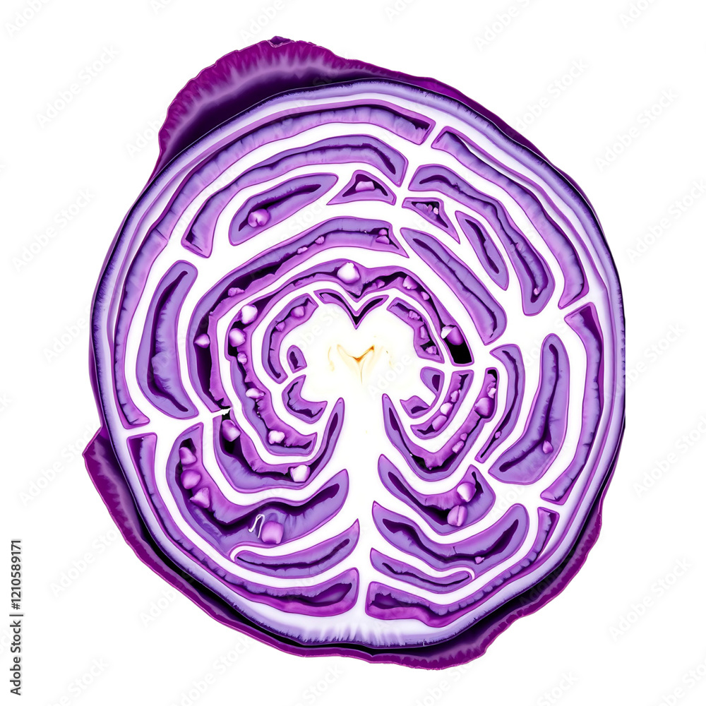 Cross-section of purple cabbage with bold contrast. Cross-section of purple cabbage with bold contrast.