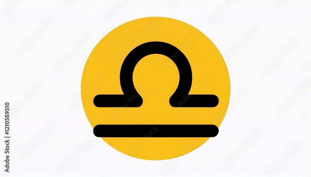 Symbol of the zodiac sign Libra represented with a bold design on a yellow background Symbol of the zodiac sign Libra represented with a bold design on a yellow background