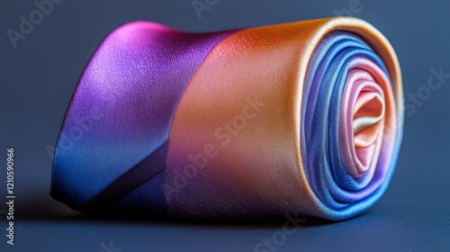 Elegant silk tie rolled in gradient colors showcasing vibrant shades for form...